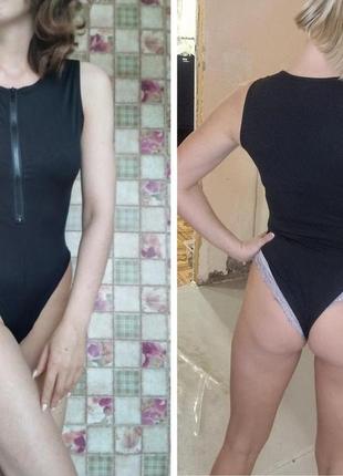 Боди женское трикотажное в рубчик с молнией без рукавов, комбидресс с вырезом декольте zsi...