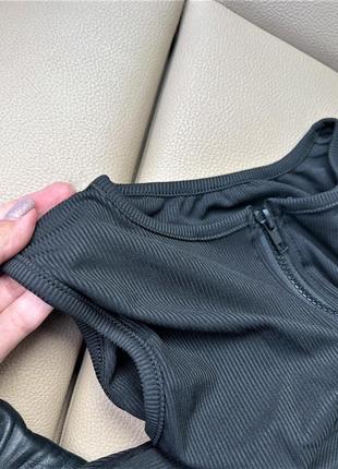 Боди женское трикотажное в рубчик с молнией без рукавов, комбидресс с вырезом декольте zsi...