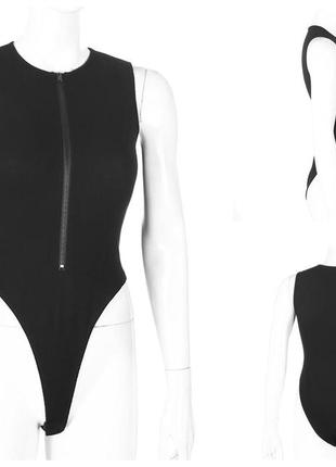 Боди женское трикотажное в рубчик с молнией без рукавов, комбидресс с вырезом декольте zsi...