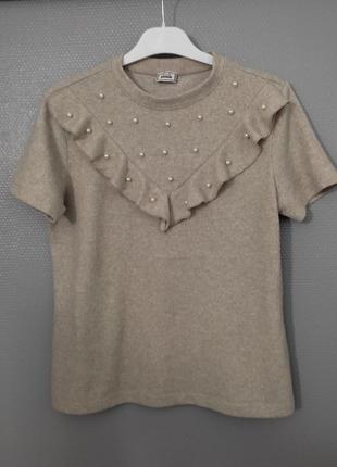 Стильна футболка-светр з перлинами