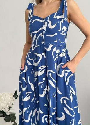 Штапельний сарафан на широких бретелях довжиною міді s,m,l,xl