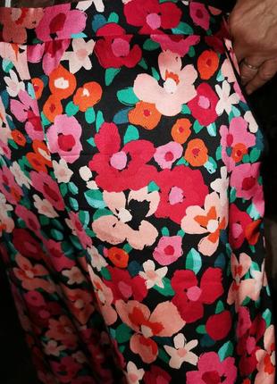 Брюки в пижамном стиле в принт цветы на резинке штаны высокая посадка прямые летние primark3 фото
