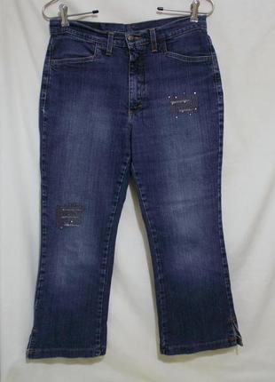 Капри джинсовые тертые со стразами w31 'bessie jeans' италия
