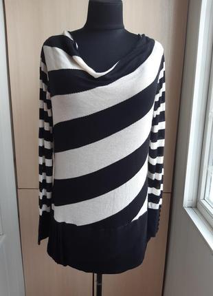 Свитер лонгслів джемпер туніка чорно-біла полоска трикотажний шовк, 16 (4572)