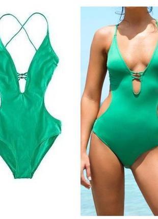 Зелений суцільний купальник, 42р, брендh&m