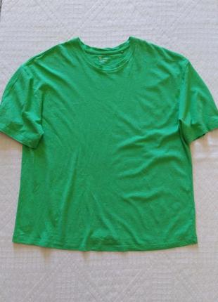 Футболка, льон, котон, зелена , оверсайз