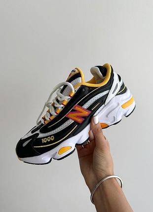 Стильные женские кроссовки new balance 1000 black white yellow premium цветные