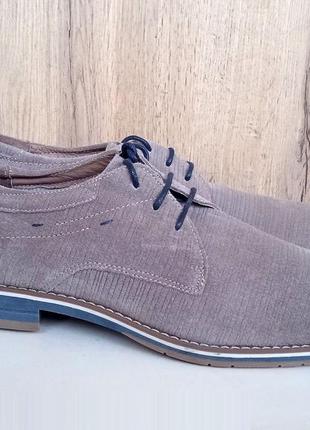 Новые натуральные замшевые мужские туфли, серые оксфорды, лето и деми, р. 44-45