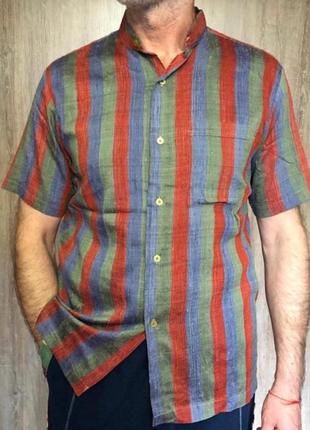 Рубашка шведка шелковая в полоску разноцветная р s