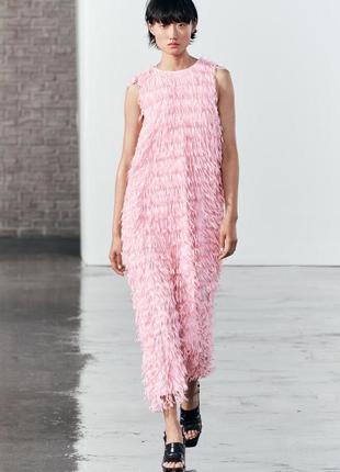Платье женское розовое с бахромой zara new