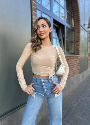 ❗️sale❗️ укорочённый топ с длинным рукавом с затяжкой вискоза