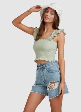 Кроп-топ stradivarius блузка майка салатового кольору розмір м на гумках із прошвою
