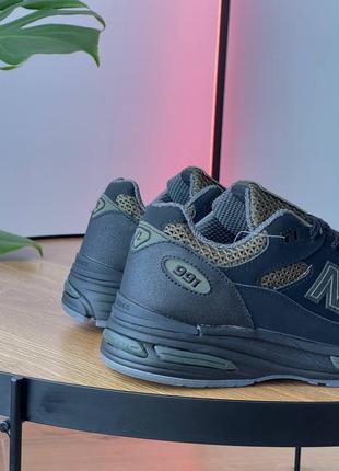 Мужские кроссовки нью беланс 991в2 чёрные с зелёным / new balance 991v2 miuk stone island black8 фото