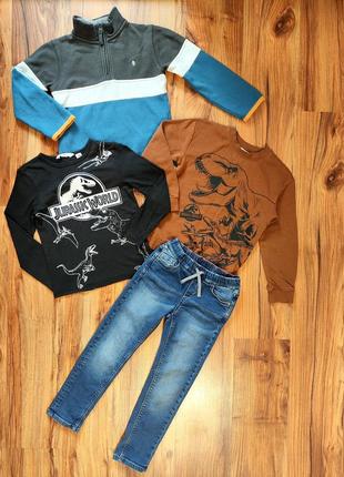Пакет одежды на мальчика 7-8 лет 122-128 см джинсы лонгслив реглан свитшот анорак1 фото