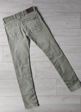 Джинсы слим, зауженные jack &amp; jones premium зеленые с потертостями
