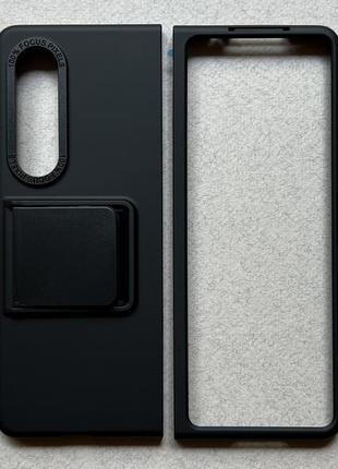 Samsung galaxy fold 3 чехол (бампер, накладка) с ножкой подставкой чёрный, матовый, пластиковый