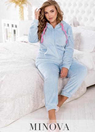 Теплый флисовый махровый женский комбинезон для дома , теплый и мягкий размер 42-68 50-52