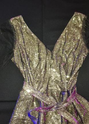 Мерехтлива вечірня сукня люрекс з сіткою 😍3 фото