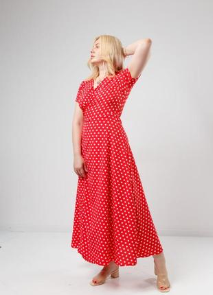 Женское летнее платье в горошек на запах макси в пол4 фото