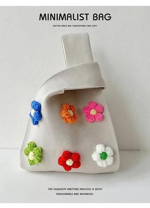 Тренд стильна жіноча в'язана текстильна сумка шопер квіти1 фото