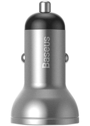Азп baseus digital display dual usb 4.8a car charger 24w (ccbx), срібний