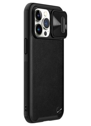 Шкіряна накладка для iphone 13 pro - nillkin camshield leather (шторка на камеру) (чорний/black)
