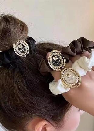 Сатиновая резинка для волос с кулоном медальоном французская роза3 фото