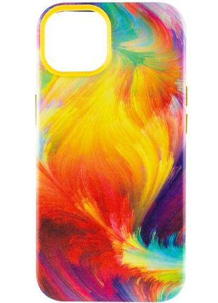 Шкіряний чохол colour splash with magsafe для apple iphone 12 pro / 12 (6.1"), yellow / red