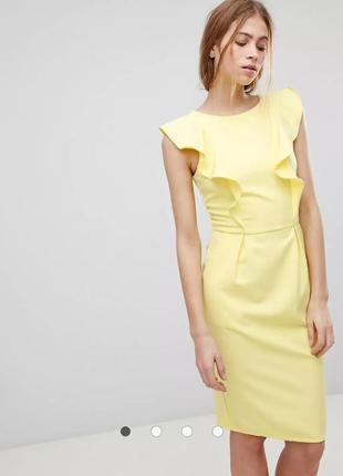 Лимонне плаття футляр із воланами