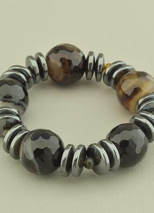 Браслет  агат,гематит 16 см.