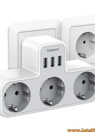 Сетевой фильтр tessan ts-323-c розетка тройник разветвитель блок адаптер питания с розеткой и портами usb