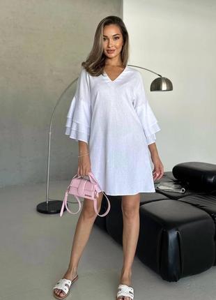 Женское летнее платье мини короткое льон льняное лен