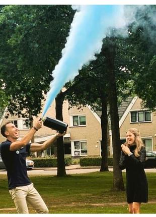 Белый баллон для gender party 2 кг, синяя краска, гендер пати, баллон для определения пола холи