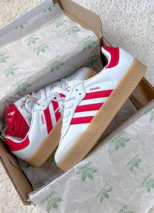 Женские кожаные кеды на платформе adidas samba red white