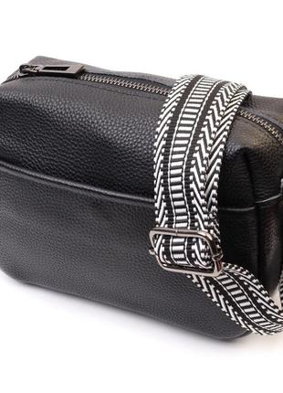 Сумка на одне відділення в класичному кольорі з натуральної шкіри vintage 22606 чорна