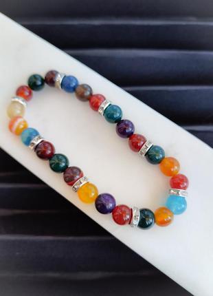 Браслет різнокольоровий агат. браслет з агату на гумці (резинці).