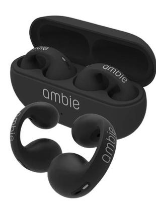 Бездротові спортивні навушники ambie bluetooth 5.3 футляр чорні