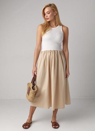 Комбіноване мідіплаття з пишною спідницею — бежевий колір, m (є розміри)