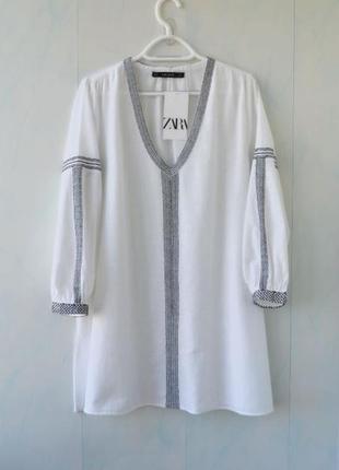 Подовжена блуза, туніка zara, вишивка, бавовна