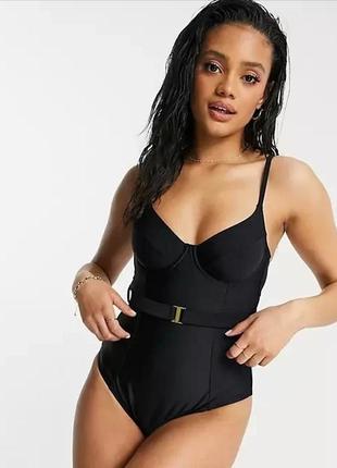 Відрядний, суцільний купальник new look чорний з поясом