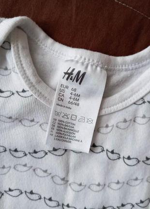 Дитячий боді унісекс h&m 68 см бодік на довгий рукав бавовна котон пташки хлопчик дівчинка 3-4-6 міс2 фото