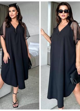 Черное женское платье миди оверсайз