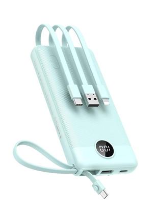 Veektomx power bank 10000 ма*ч, 5 выходов, встроенные кабели iphone/type-c/micro, led дисплей, зарядка 5 устройств