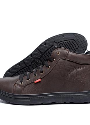 Мужские  зимние кожаные кроссовки  levis brown classic
