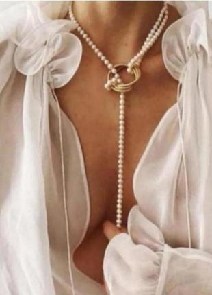 Ожерелье чекер из белых жемчужин цепочку колье1 фото