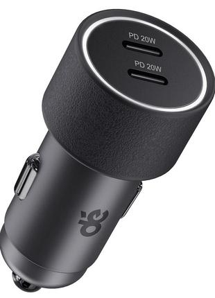 Автомобільний зарядний пристрій usb c, dé dual 20 w usb-c fast charging car charger