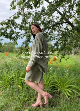Блуза светоч хаки галерея льна, льняная рубашка 44-54рр.