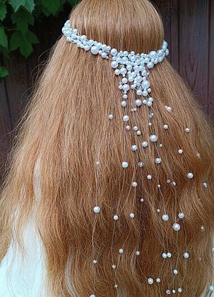 Фата из бусин / венок для волос /віночок для волосся /весільний віночок