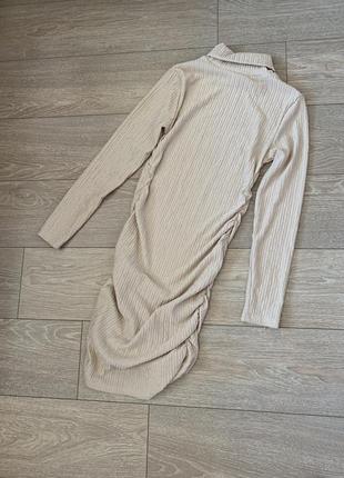 Платье миди бежевая драпировка с рукавами