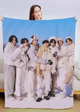 Плед  зимние объятия с bts качественное покрывало с 3d рисунком размер 135х160